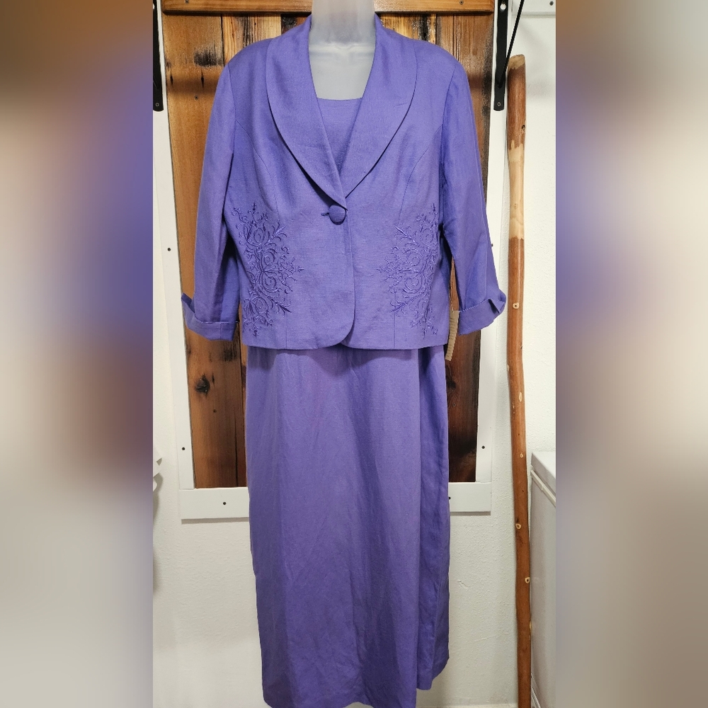 Coldwater Creek Lavender Embroidered Dress With Jacket Set